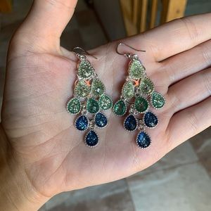 Blue and green hanging earrings